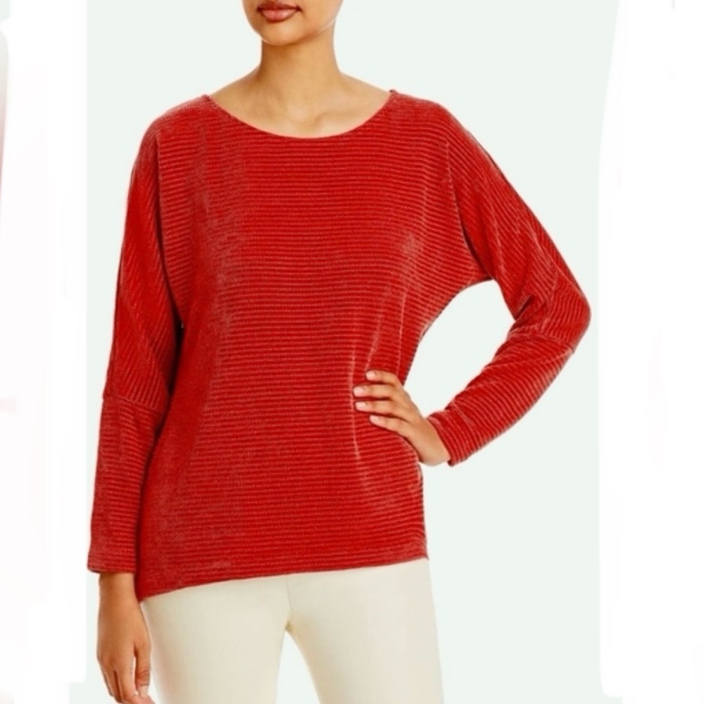 Chenault Red Ribbed Chenille Metallic Sparkle Knit Sweater Size Medium Cozy Warm